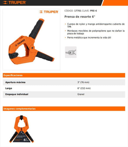 Prensa Clamp Mano Plastica 6 PuLG Automatica Pinza Truper 1