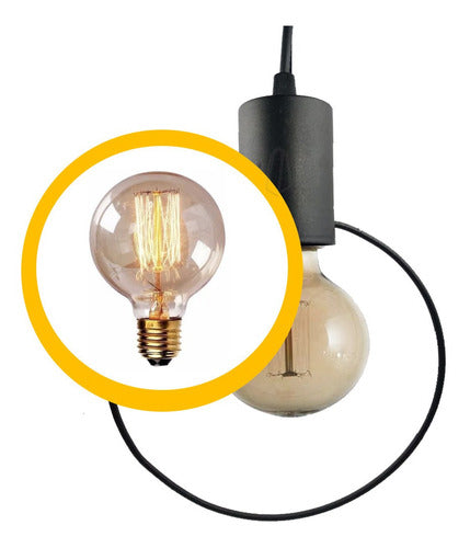 Pendant LED Lamp Black Geo Circle E27 + Dimmable Filament Globe G80 0