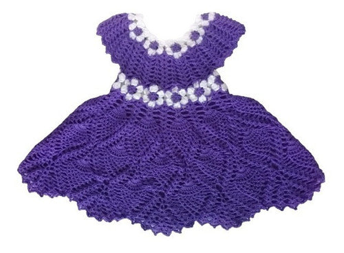 Violet Flowers Baby Dress 9-12M Crochet Knit Summer 0