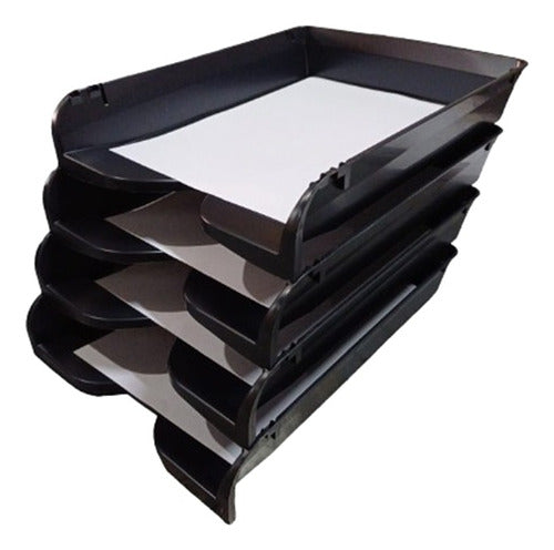 Pack of 4 Stackable Black A4 Paper Trays Office Organizer 280 0