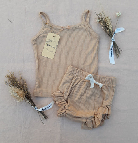 Baby Beige Morley Set by Ambar Kids - Tank Top and Shorts Combo 1