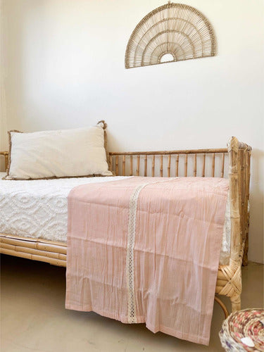 Bed End Old Pink Gauze with Cotton Lace - 200x50 cm 0