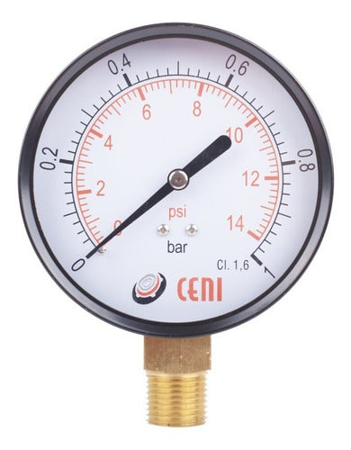 Ceni Manometer 100mm 1/2" Bottom Connection 1 Bar Air Water Gas 0