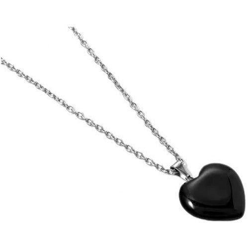 Heart Natural Stone Pendant Chain Necklace - Obsidian 0