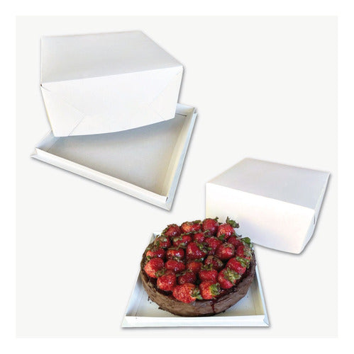 Packaging Express Cajas Para Tortas Postres Bandeja + Tapa 26x26x12 Blanca X25 0