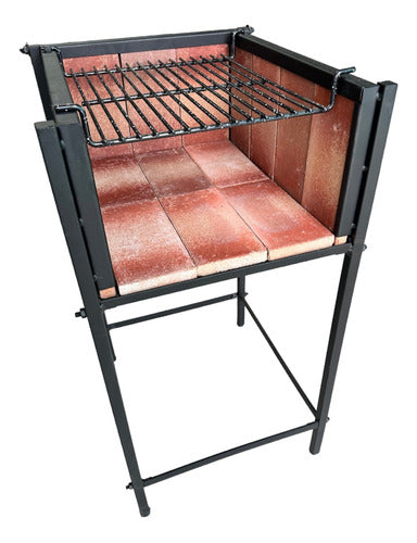 Large Grill Firebox with Refractory Bricks and Hanging Wood Holder 0
