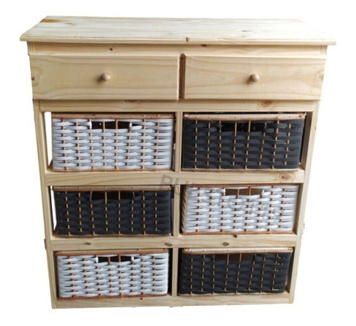 Puesto 119 Pine Chest of Drawers 6 + 2 Rattan Basket Organizer 1