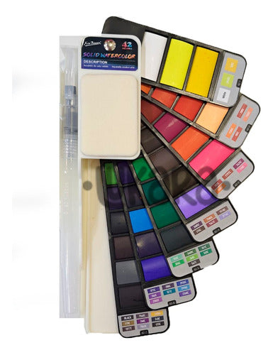 Xinbowen Compact Travel Watercolor Set - 42 Colors with Brush 0