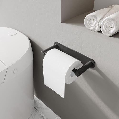 Wzrua Adhesive Toilet Paper Holder Matte Black Double Post 1