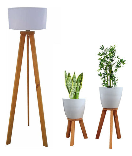 Mundo Pino Nordic Tripod Lamp and Premium Planter Combo 0