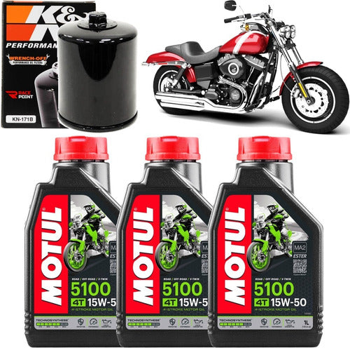 3 Oleo Motul 5100 15w50 Filtro Oleo K&n Harley Dyna Fat Bob 0