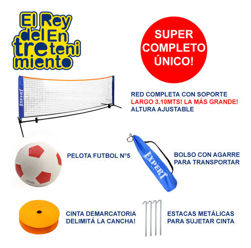 Expert Fitness Set Red De Fútbol Tenis Playa + Soporte + Bolso - El Rey 1