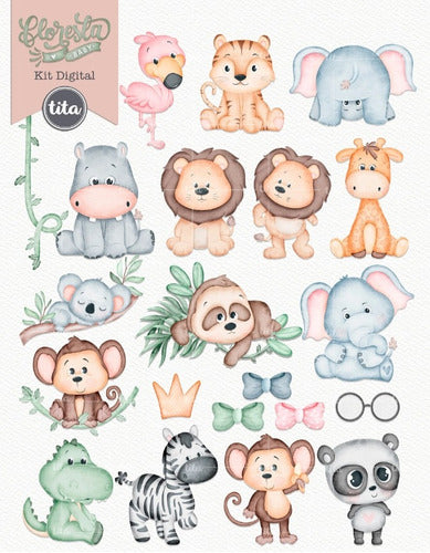 Kit Imagenes Png Clipart Animales Safari Selva Acuarela Ti05 1