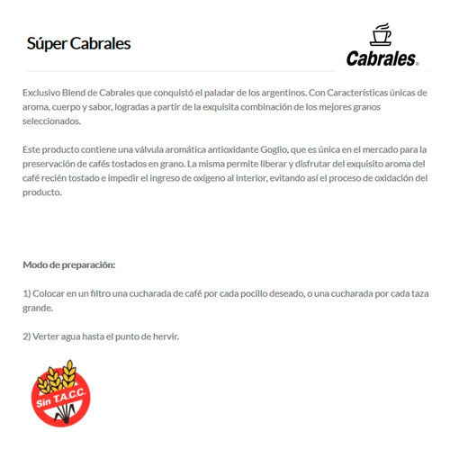 Cabrales Cafe Molido Tostado Super Cabrales Libre Gluten - Pack X 6u 2