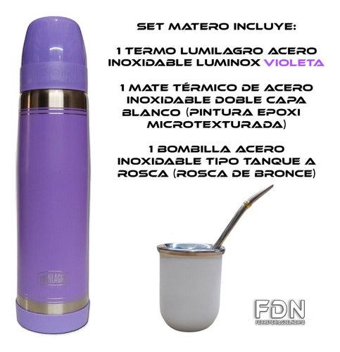 Lumilagro Termo Inox. Violet + Mate + Bombilla 340 - Fdn 1