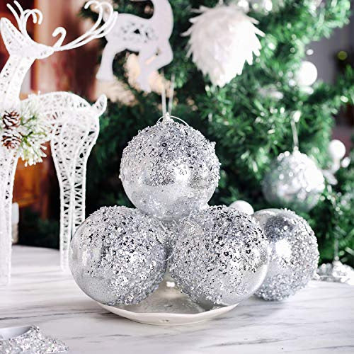 4-Piece Silver Christmas Ball Ornaments Set 10cm Each 2