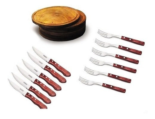 Tramontina Asado Cutlery Set Wooden Plates 0