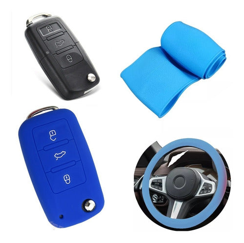 Cubre Volante + Funda Llave Silicona Volkswagen Vento Azul 0