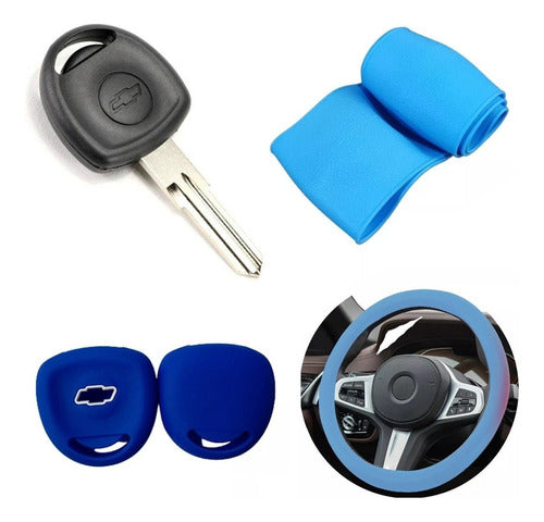 NL Cubre Volante + Funda Llave Silicona Chevrolet Corsa Azul 0