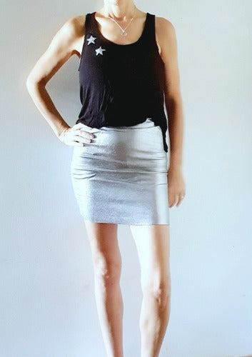 Lauanclothing Mini Elasticized Silver Skirt with Back Zipper 0