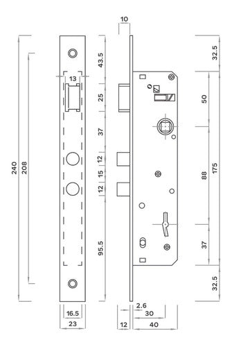 Bronzen Cerradura 966 Puerta Caja Angosta Reja - Símil Kallay 5006 1