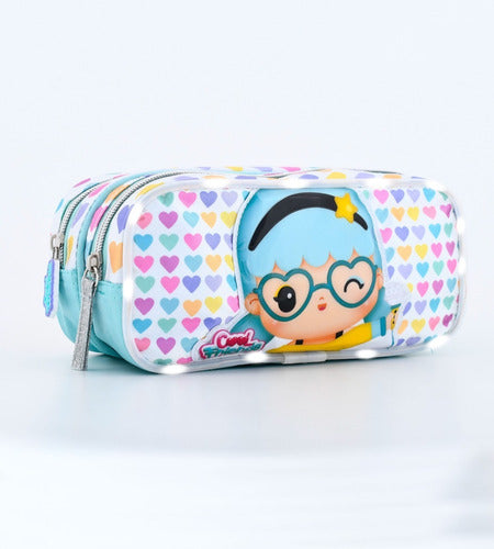 Double Zipper Pencil Case Cool Friends with LED Light by Footy 1