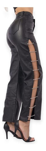 Stylish Chain Detail High-Waisted Coated Pants 3