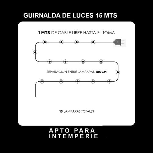 Electroled 15 M Guirnalda Vintage Luz Cálida Incandescente Intemperie 4