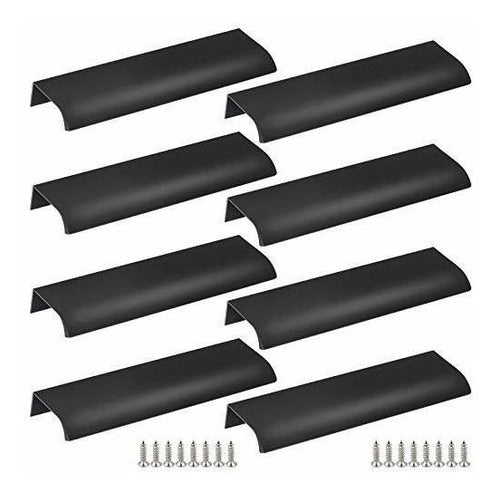 Qjaiune Black Back Mount Finger Edge Pull 150mm/5.9, Pack of 8 - Black 0