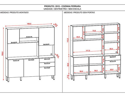 Cozinha Ferrara 6 Portas E 2 Gavetas Freijó Gris - Kits 2