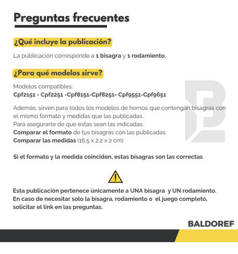 1 Bisagra Puerta Horno Cocina Patrick + 1 Caja Rodamiento 3