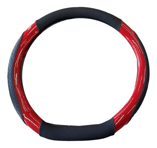 Universal 38cm Steering Wheel Cover - Black with Red 0