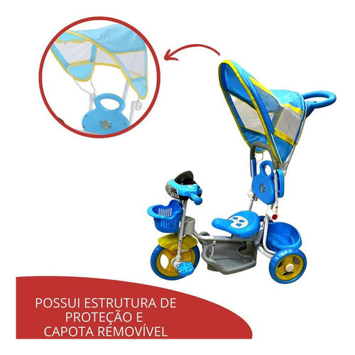 Triciclo Infantil 2 Em 1 Importway Toldo Luzes Música Azul 3