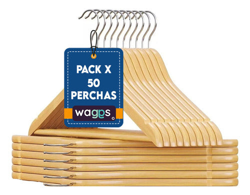 Pack De 50 Perchas De Madera Lustrada Y Barnizada Calidad 0