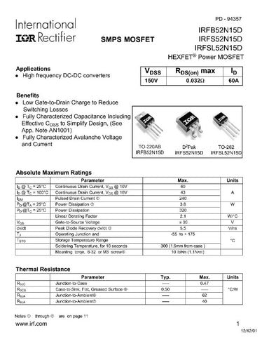 Transistor Mosfet Smd Canal-n Fs52n15d 3