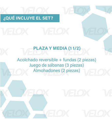 Tienda Velox Kit Combo 7 Piezas Acolchado 1 1/2 Pza + Jgo De Sabana Funda 2