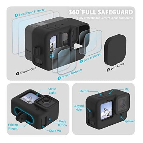 FitStill Silicone Rubber Case 2-Pack Tempered Glass Protector for GoPro Hero 10/9 - Black 1