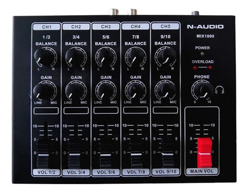 N-Audio Mixer Mini Consola De 10 Canales - 5 Stereo - Mix1000 2