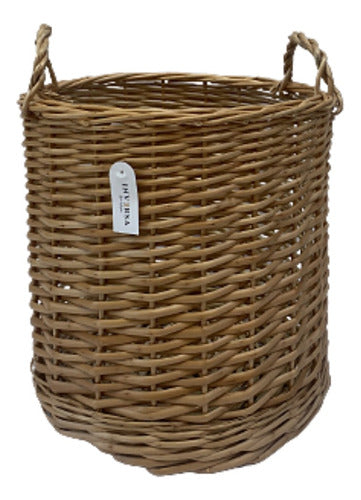 Inversa Deco Round Wicker Firewood Basket with Handles 2