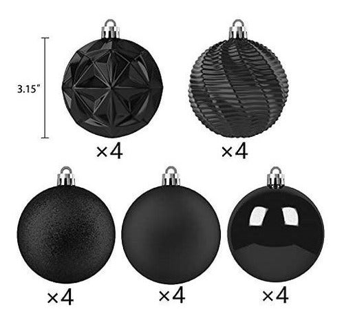 Adornos De Bolas De Navidad (8cm Negro) 20un 1