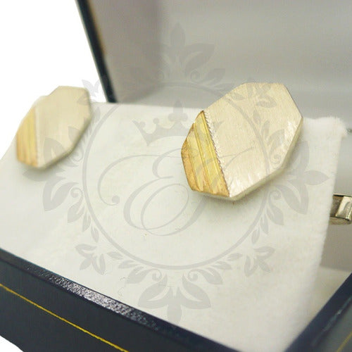 925 Silver and Gold Engraved Cufflinks and Tie Clip Set 2