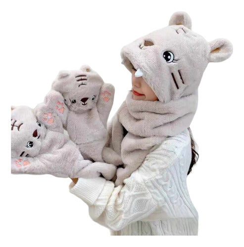 Kawai 3-in-1 Scarf with Hood and Gloves 0