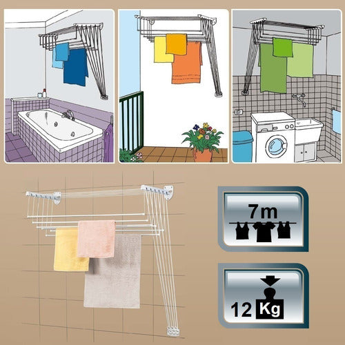 Gimi Wall or Ceiling Clothes Drying Rack 1.2m 2