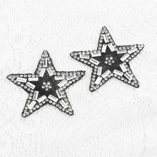 Merceria Aplique Termoadhesivo Estrella Con Strass Pack X 5 Uni Negro 1