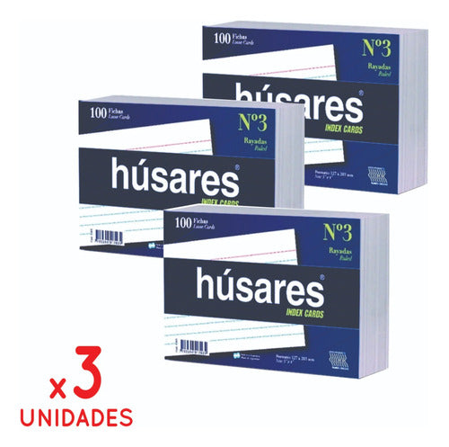 Húsares 3 Pack Index Cards Nº3 127x203mm 100 Sheets Paper for File 0