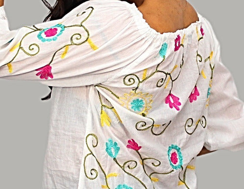 Cotton Daisy Blusa Blanca Mujer Paisana Bordada Flores Importada 1