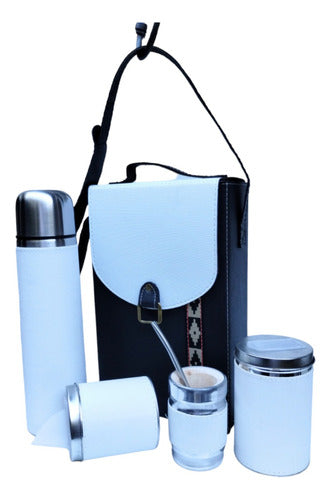 Regaleria Wendy Set Matero Morral Blanco Y Negro Eco Cuero Termo Acero 1 L 3