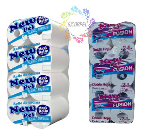 New Pel Toilet Paper D/Sheet 30M + Kitchen Roll Pack of 8 Units 200 Sheets 1