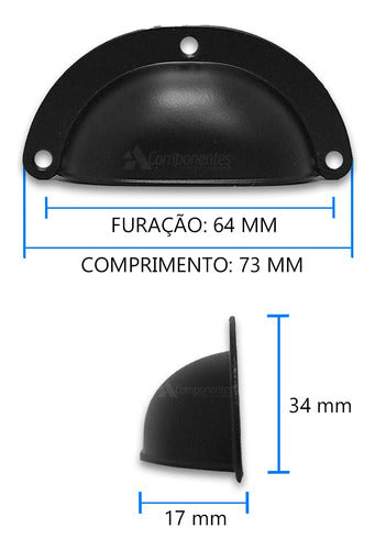 Puxador Concha Colonial Armario Moveis Preto - Kit 11 Pçs 1