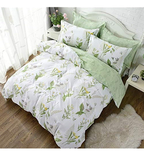 Fadfay Queen Duvet Cover Set 4 Pieces Shabby Daisy and Lavender Flowers 2